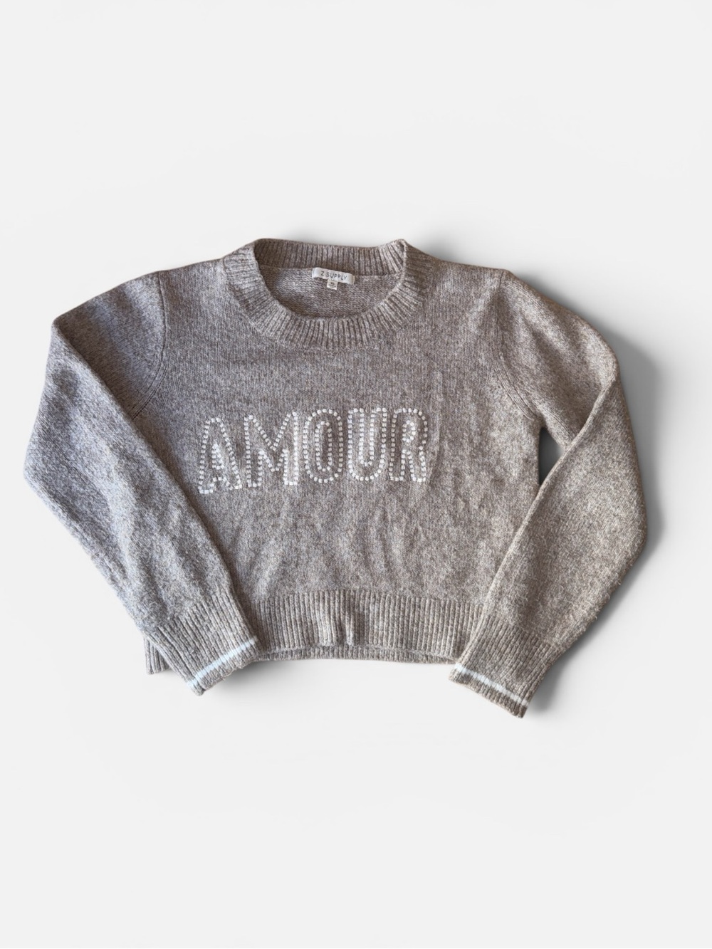 Z Supply Amore Super Soft - Embroidered Beige Sweater - XS